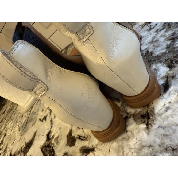 Sorel Joan of Arctic Wedge III Boots Womens 8.5 Tan White Leather Chelsea Bootie - Picture 6 of 8